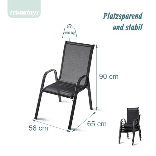 Relaxdays Gartenstühle, 4er Set, Hochlehner, Armlehnen, stapelbar, bis 150 kg, Polyester, Metall, Stapelstuhl, anthrazit