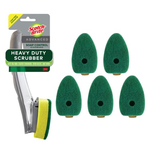 Scotch-Brite Heavy Duty Advanced Soap Control Dishwand Kit, Includes 1 Wand & 5 Refill Pads, Control Soap With A Button, Keep Your Hands Out Of Dirty Water