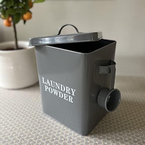 Laundry Powder Storage Metal Tin in French Grey
