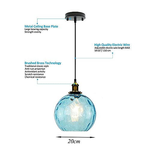 Blue Pendant Light Shade Industrial Hanging Lights Fixtures Ceiling Outdoor Pendant Lighting For Kitchen Island Dining Room Unique Lamp In Kitchen Farmhouse Bedroom (7.8'' 20Cm) #TOP5