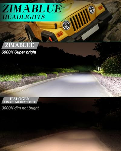 Zimablue DX01J003BH7A02H1 7 Inch Led Headlight Round 2Pc Projector 7 Inch Halo Led Headlight H6024 Dot Approved Hi/Lo Beam Drl Amber Turn Signal Compatible With Jeep Wrangler Jk Tj Cj Compatible thumb #1