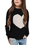 Batermoon Girls' Pullover Sweaters Long Sleeve Cute Heart Pattern Crewneck Knit Jumper Tops Black