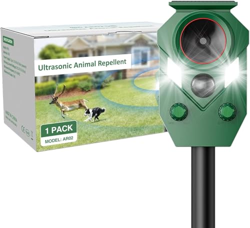 YwuLy Katzenschreck für Garten, Solar Katzenschreck Ultraschall Tiervertreiber Garten, Wasserdicht mit IP65&PIR-Bewegungssensor und Blinklicht,Wirksam Gegen Katzen,Hunde,Fuchs,Vogel,Rehe,Tauben