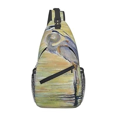 Great Blue Heron Malibu Lagoon Shorebird Blue Heron Lake Water Nature Men'S Crossbody Chest Bag, With Padded Strap, Large Capacity For Ipad Tablet Travel Work