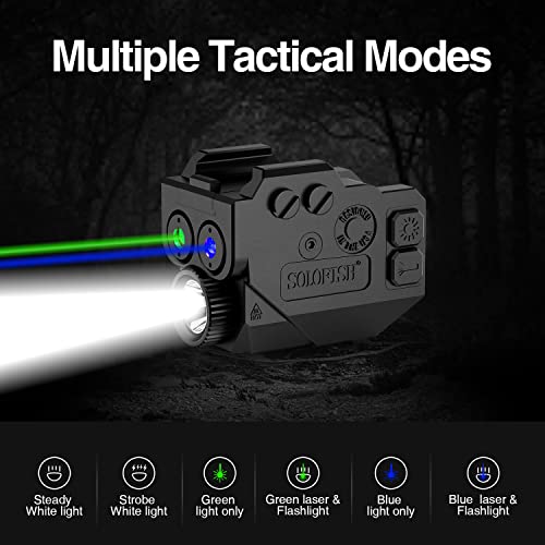 SOLOFISH 500lm Pistol Light Laser Combo with Strobe & Memory, Slidable Blue Green Laser and Gun Light Fits Compact & Full Size Rail (Laser Output is <5mW, Class IIIA) - Thumbnail 2