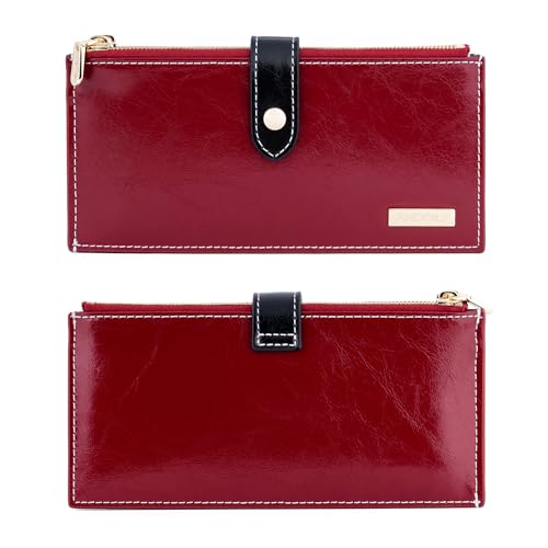 Image of ANDOILT Wallets for Women Genuine Leather Wallet RFID Blocking Bifold Multi Card Case Purse with Zipper Pocket Handbag
