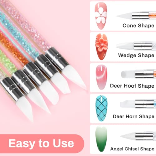 RAQEHO 5PCS Silicone Nail Tools - Dual Tipped Sculpture Tool Chrome Applicator for Sculpting & 3D Nail Gel,Polish, Resin, Chrome Nail Powder for Design,Drawing,Shaping,Dotting Manicure Must Have - Thumbnail 5