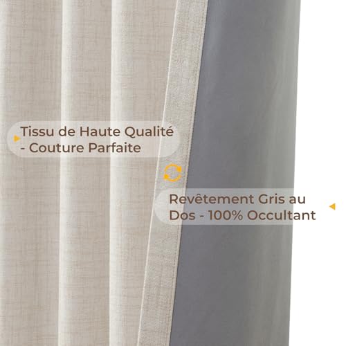 Rideau occultant thermique isolant anti froid chaleur crème 140x245 cm - 5