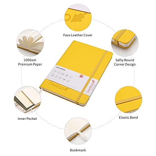 Deziliao Hardcover Notebook Journal 160 Pages, Lined Journal Notebooks For Work, 100Gsm Premium Thick Paper With Pocket, Medium 5.7"X8.4" （Yellow, Ruled） #TOP2