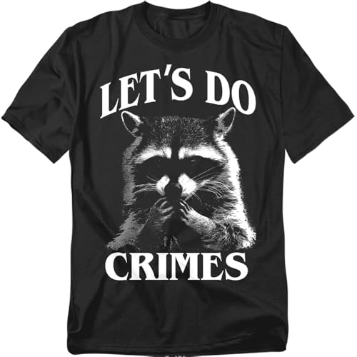 Popfunk Raccoon Let's Do Crimes T Shirt – Funny Mischievous Animal Humor Tee for Men or Women, Unisex Adult, Black, Medium