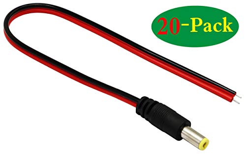 Zdycgtime 25Cm Dc Power Pigtail Cable, 12V 1-3A Dc 5.5Mm X 2.1Mm Male Connectors Awg For Cctv Surveillance Security Camera System And Led Strips Transformer Connection(2.1Mm X 5.5 Mm 20 Pack/M) #TOP2