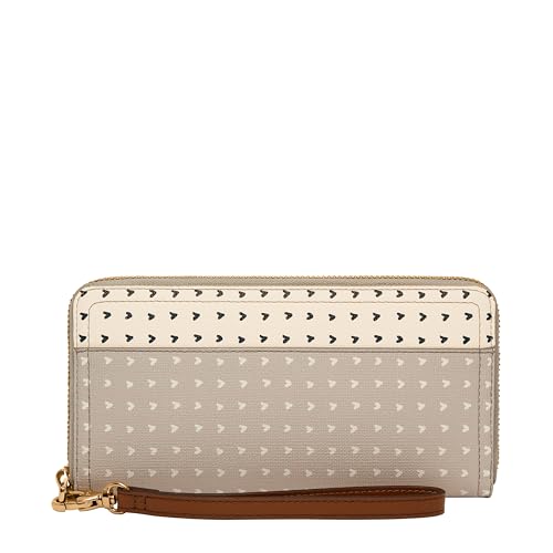 Fossil Womens Logan Faux Leather Wallet RFID Blocking Zip Around Clutch with Wristlet Strap Hearts (Model: SL7828745)