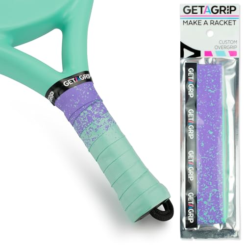Get a Grip - Overgrip Antiscivolo per Racchetta da Padel - Nastro Asciugatura Rapida per Padel, Tennis e Pickleball - Grip Pretagliato con Nastro di Finitura (Paint The Lines (Purple + Mint), 1 Grip)
