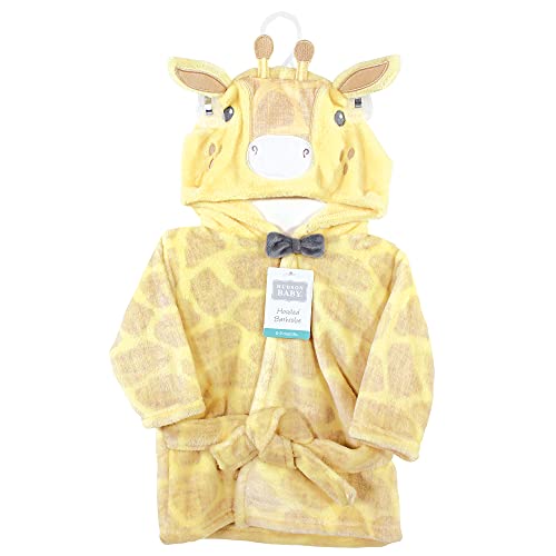 Image of Hudson Baby Unisex Baby Plush Animal Face Bathrobe, Bowtie Giraffe, 0-9 Months
