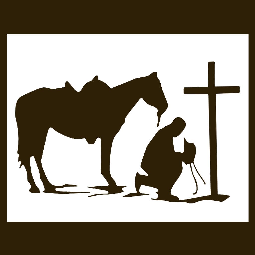Amazon.com : Cowboy/Cowboys Stencil - Cowboy Kneeling at Cross Stencil ...
