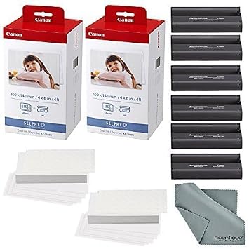 Canon KP-108IN Color Ink 108 Sheet 4x6 Paper Set Bundle | 2-Pack, Microfiber Cleaning Cloth, Dye-Sublimation Technology, Perfectly Sized for Sharing, (3 items)