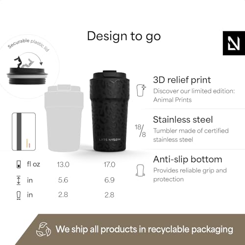 Image of LARS NYSOM Thermo Coffee Mug to go 17oz | Travel Mug 0.5 Liter with Insulation | Silicone grip base | Leak Proof Stainless Steel Tumbler for Coffee and Tea on the Go (Black, 17oz)