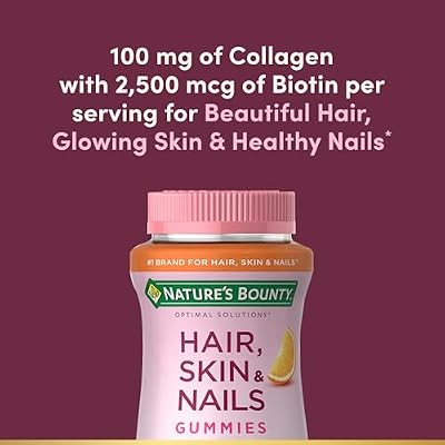Nature's Bounty Optimal Solutions Hair, Skin & Nails with Biotin and Collagen, Citrus-Flavored Gummies Vitamin Supplement, 2500 mcg, 80 Ct, 40 Total Servings