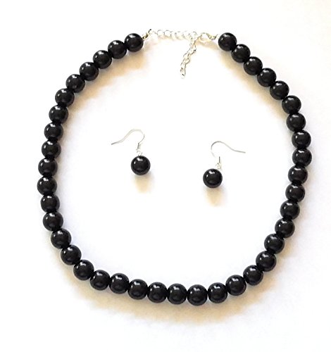 Millennium Design Girl's Pearl Necklace with Earrings (Faux) (Black)