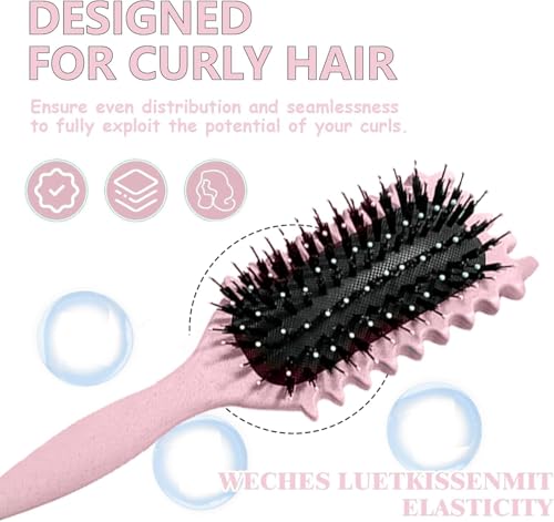 Image of Combelle 5-in-1 Curl Hair Brush, Vegan Boar Bristles, Bio-Baked PLA Handle, Detangling and Frizz Control for Curly Hair (Pink)