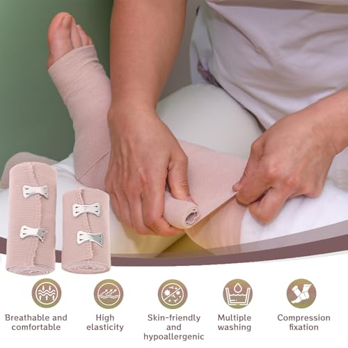 vcsjw Elastischer Verband 6 Rollen, 2 Größen, Metallclips, Elastische Mullbinden, Knie und Handgelenke