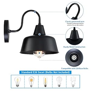 Indoor Outdoor Wall Lights, 2 Pack Modern Farmhouse Gooseneck Barn Light, Exterior Lighting Fixture Outside Wall Sconce for Porch, Entryways, Patio,Garage Indoor Outdoor Wall Lights 2 Pack Modern Farmhouse Gooseneck Barn Light Exterior Lighting Fixture Outside Wall Sconce for Porch Entryways PatioGarage
