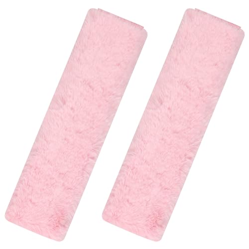 Rumyve Faux Rabbit Hair Seat Belt Cover, Car Seat Belt Shoulder Pad, 2PCS Winter Plush Safety Strap Covers, Adult and Child Suitable for Car Seat Belt Backpack Shoulder Bag (Pink)