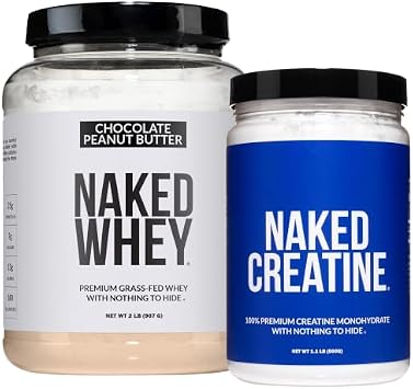 NAKED Whey Chocolate Peanut Butter Protein Powder 52 Servings + Pure Micronized Creatine Monohydrate 500g 100 Servings Bundle Grass-Fed; Non-GMO, Gluten Free, Soy Free