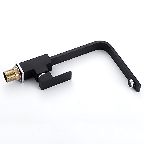 Littlegrasseu Küchenarmatur Quadratförmig mit hoher Auslauf Waschtischarmatur Mischbatterie Wasserhahn für Küche Waschtisch Messing (Schwarz) - Image 8