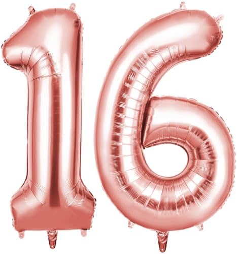 OFFCUP Zahlen Luftballon 16 Geburtstag Roségold, Folienballon Zahl 16 | 40 Zoll Helium Ballons Riesen 101cm Geburtstag Mädchen Junge PartyDeko Ballon Zahl Deko zum Jubiläum Neujahr