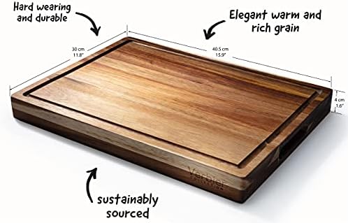 Niveau Large Wooden Chopping Board - Premium Thick Acacia Wood Butchers Block Cutting Board Reverses as a Wood Serving Platter / Cheese / Charcuterie / Bread / Grazing Board