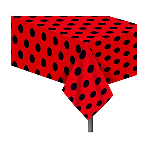 2 Pieces Ladybug Tablecover Ladybug Party Tablecloth, Little Ladybug Plastic Tablecloth Vintage Polka Dots Tablecloth Rectangular Black And Red Ladybug Table Covers For Ladybug Theme Party Supplies #TOP1