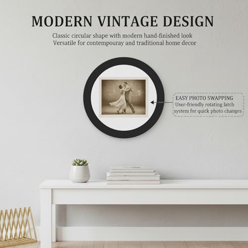 Cadre photo rond en bois moderne de 12 pouces Gcroet mural salon