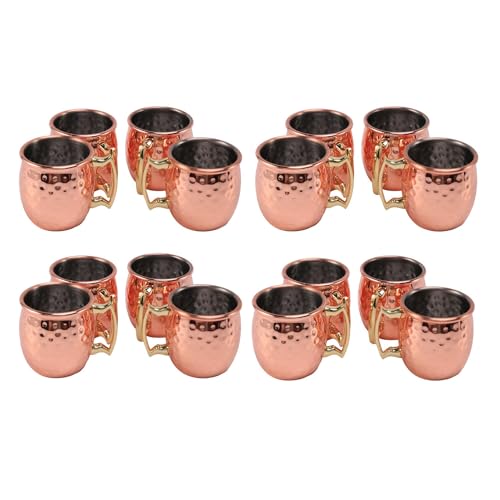 Oladfiop Mini 2 oz Stainless Steel Mugs Espresso Mini Cups Copper Gold-Plated Cups Set of 16