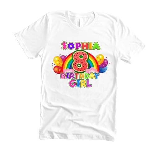 Custom Rainbow Bday Shirt – Matching Family Bday Shirts – Personalized Bday Girl Tee – Baby, Toddler & Adult Sizes – Colorful Rainbow Party Outfit for Girls