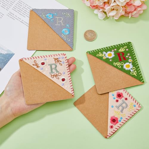 HOBBIESAY 4 Styles Hand Embroidered Corner Bookmark Letter R Bookmark Felt Triangle Page Stitched Cute Flower Bookmarks Reading Accessories for Women Men Book Lovers Readers Teachers - Image 3