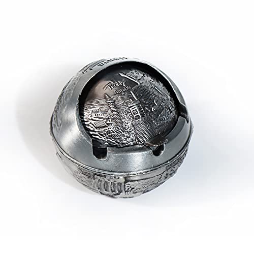 Cendrier vintage coupe-vent avec couvercle pour cigarettes, cendrier portable en métal pour l'intérieur et l'extérieur, sculpté à la main, décoration fantaisie pour homme et femme (boîte en étain) Cover