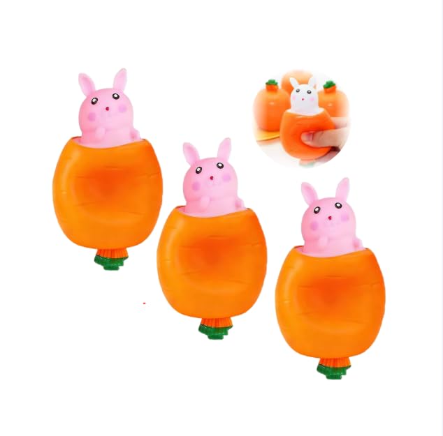 Easter Bunny Carrot Pop-Up Squeeze Accessory - Funny Novelty Item for All Ages, Perfect Easter Basket Stuffer & Party Favor, Festive Spring Gift Idea for Holiday Celebrations & Gatherings (3PCS,Pink)