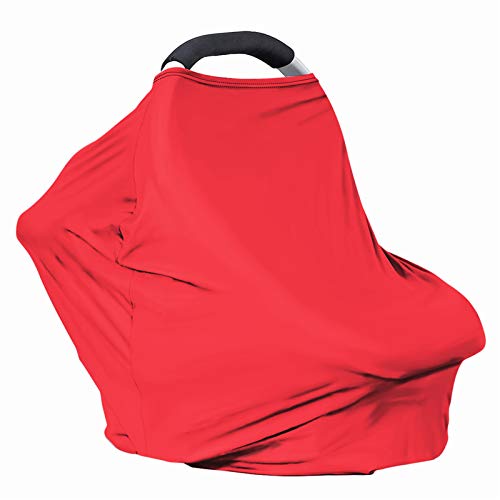 Image of Solid Color Car Seat Nursing Breastfeeding Cover, Multi Use Cover Cozy Carseat Canopy Cover, Infant Babies Stroller Cover,Ultra Soft Stretchy Nurse Gifts Red Breastfeeding Cover
