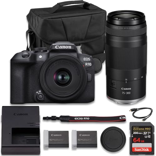 Image of Canon EOS R10 Mirrorless Camera with RF-S 18-45mm f/4.5-6.3 is STM + RF 75-300mm f/4-5.6 Lens + Extra LP-E17 Battery + SanDisk Extreme Pro 64GB + More(17pc Bundle)