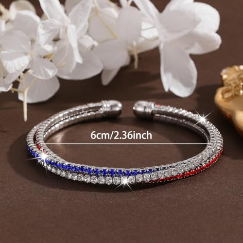 Image of Dreuyet American Flag Rhinestone Bracelet Red White Blue Crystal Patriotic 4th of July Shiny Decorations USA Independence Day Jewelry