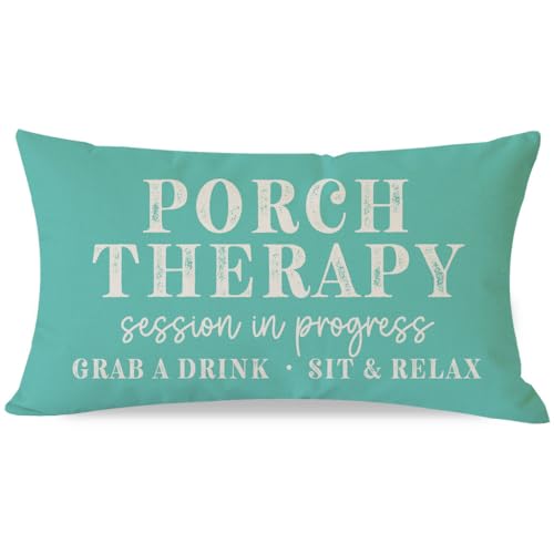 PANDICORN Farmhouse Throw Pillow Covers 12x20 Inch Porch Therapy, Turquoise