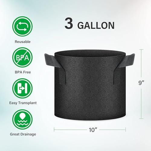 YSSOA 20-Pack 3 Gallon Grow Bags, Aeration Nonwoven Fabric Plant Pots with Handles, Heavy Duty Gardening Planter for Potato, Tomato, Vegetable and Fruits, Black by YSSOA - Image 2