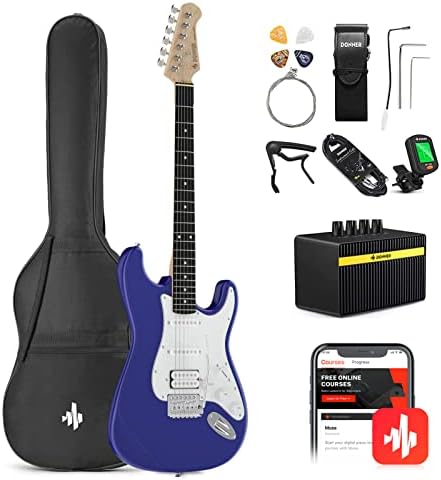 Donner 39 Inch Electric Guitar Beginner Kit Sunburst Full-Size Starter Package HSS Pick Up with All Accessories Amp Online Lesson Bag Tuner Capo Strap String Amp Cable Picks DST-100S