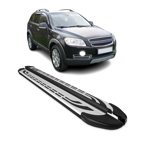 OMAC Trittbretter Schweller Seitenbretter kompatibel mit Chevrolet Captiva 2006-2019 2X Aluminium Schwarz-Silber