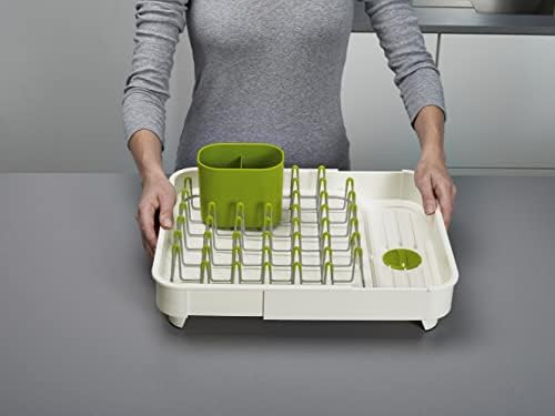 Joseph Joseph Extend - Expandable Dish Drainer Rack with Removable Cutlery Holder Swivel Draining Spout - Off White/Green
