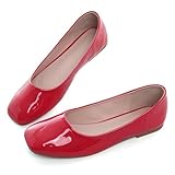 Dear Time Square Toe Women's Flats, Patent Leather Ballet Shoes, Casual Slip-ons Work Flats Red Patent Leather Size 8