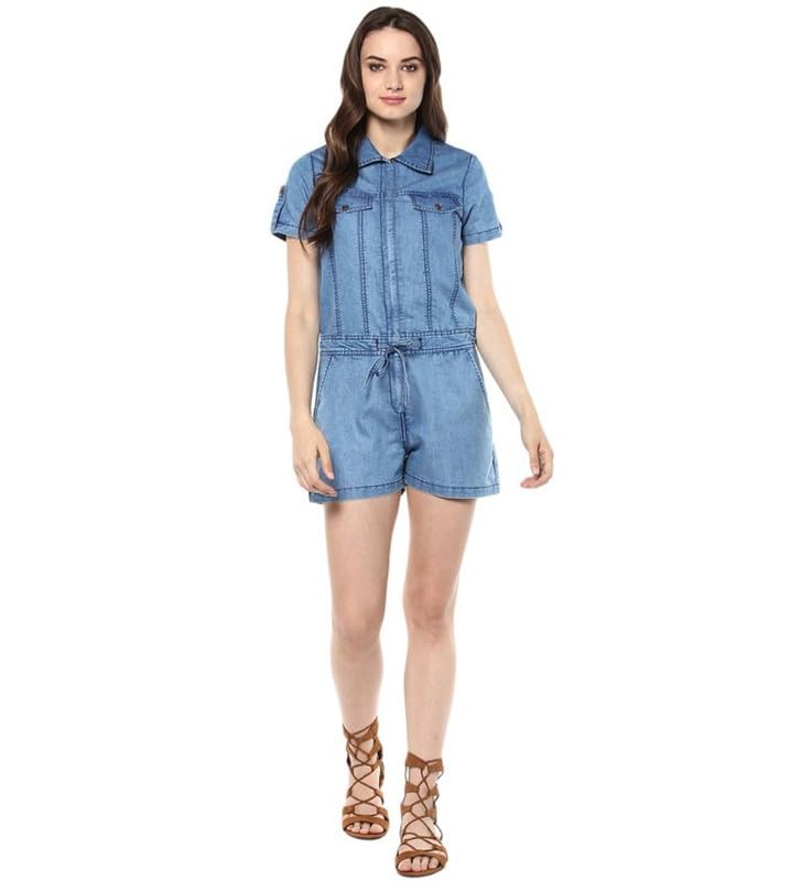 Tomar CreationWomen's Denim Solid Short Sleeve Jumpsuit (Blue, XL)-PID61779-image-36