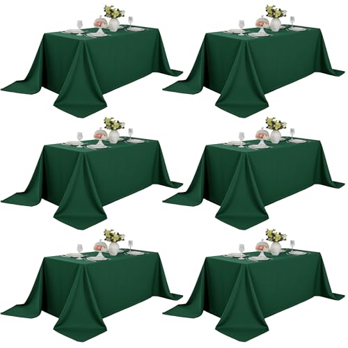 Image of 6-Pack 90x156 inch Blackish Green Table Cloths, Solid Stain and Wrinkle Resistant Oblong Tablecloth, Premium Plain Weave Polyester Fabric Rectangle Table Linen Covers for Hotel, Banquet
