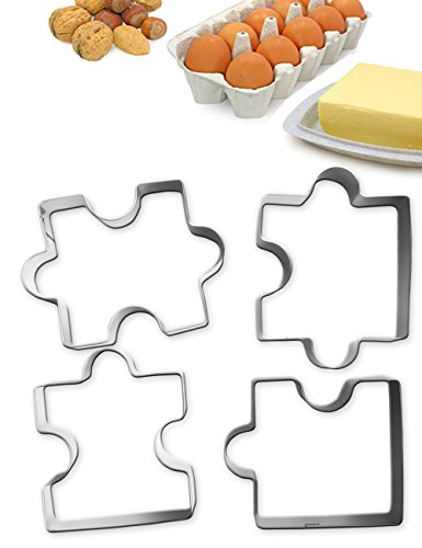HomeTools.eu® - 4 cookie cutters puzzle, for funny puzzle biscuits stainless steel, 4 pieces, Silver - Image 2